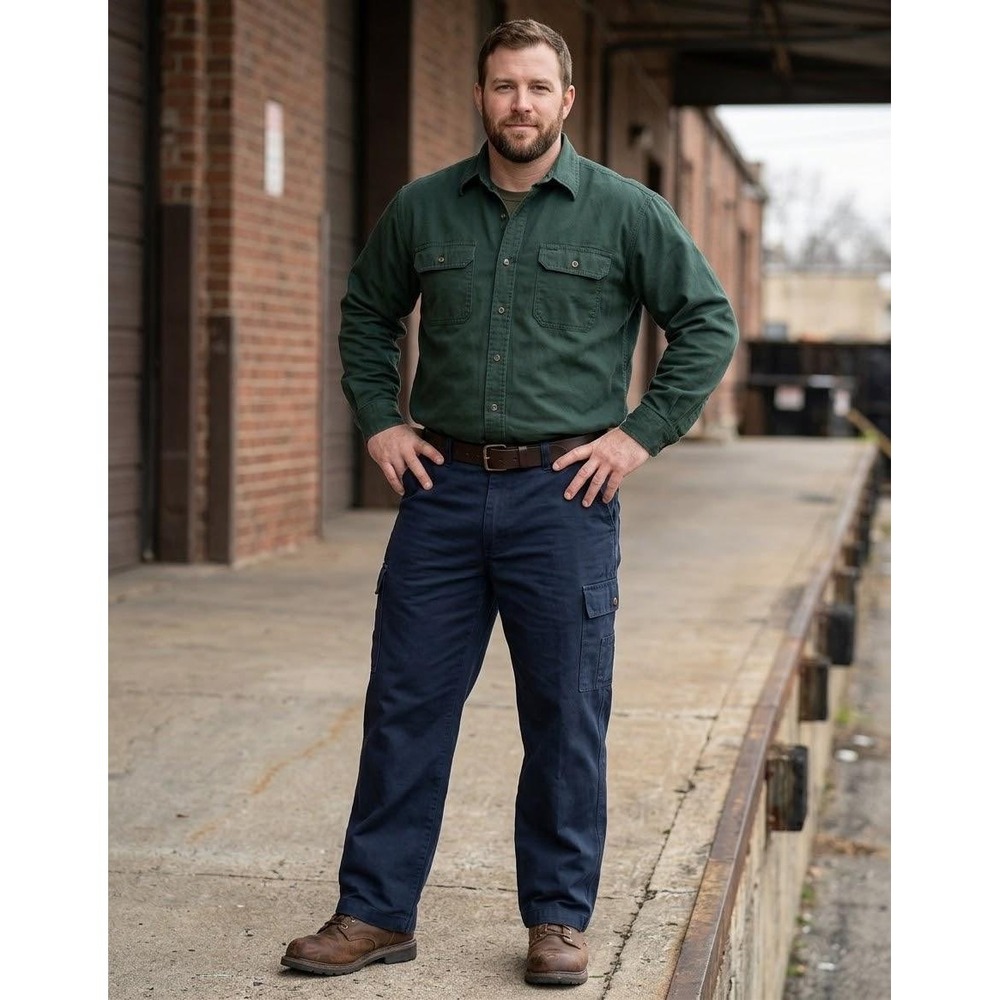 Big Mac Cargo Pants Mens 40x30 Navy Blue Cotton Workwear Straight Leg